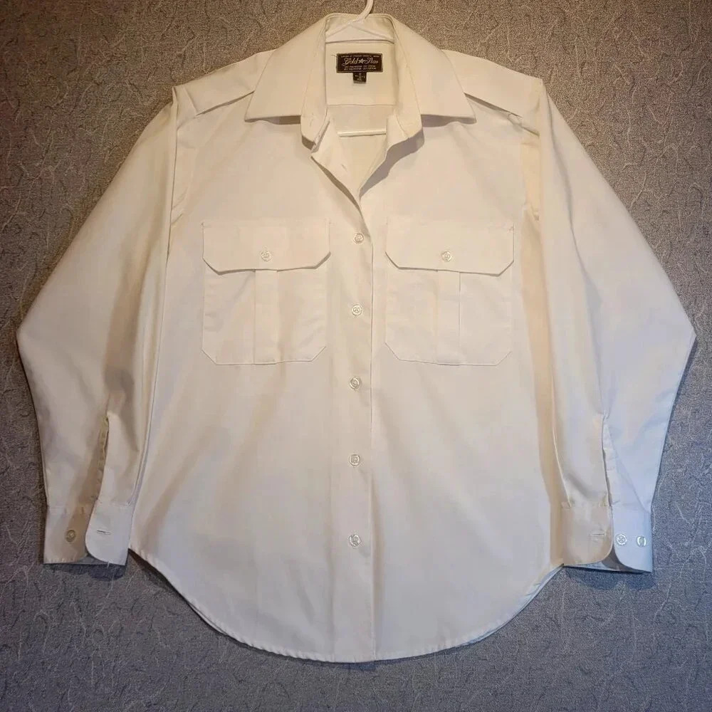 Men's Gold Star White Long Sleeve Uniform Dress Shirt Size Small 13-13-1/2"